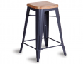 Tolix Stool Replica 65cm Solid Teak Wooden Seat Xavier Pauchard - Charcoal 