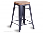 Tolix Stool Replica 65cm Solid Teak Wooden Seat Xavier Pauchard - Charcoal 
