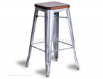 Tolix Stool Replica 75cm Dark Teak Wood Seat Xavier Pauchard - Galvanised