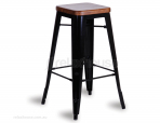 Tolix Stool Replica 75cm Dark Teak Wood Seat Xavier Pauchard - Black