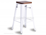 Tolix Stool Replica 75cm Dark Teak Wood Seat Xavier Pauchard - White