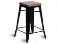 Tolix Stool Replica 65cm Dark Teak Wood Seat Xavier Pauchard - Black