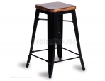 Tolix Stool Replica 65cm Dark Teak Wood Seat Xavier Pauchard - Black