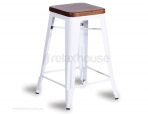 Tolix Stool Replica 65cm Dark Teak Wood Seat Xavier Pauchard - White