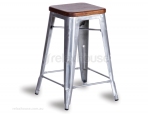 Tolix Stool Replica 65cm Dark Teak Wood Seat Xavier Pauchard - Galvanised