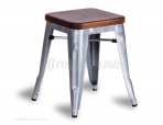 Tolix Stool Replica 45cm Dark Teak Wood Seat Xavier Pauchard - Galvanised