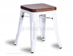 Tolix Stool Replica 45cm Dark Teak Wood Seat Xavier Pauchard - White