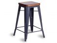 Tolix Stool Replica 65cm Solid Dark Teak Wood Seat Xavier Pauchard - Charcoal