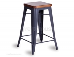 Tolix Stool Replica 65cm Solid Dark Teak Wood Seat Xavier Pauchard - Charcoal