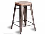 Tolix Stool Replica 65cm Galvanised Deep Gold Teak Wood Seat 