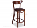 Original European Made Bentwood Roundback 68cm Stool w Chocolate Seat Pad - Michael Thonet Designed - Walnut