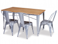 Tolix Table Replica 140cm Galvanised Solid Teak Wood Indoor Outdoor Table by Xavier Pauchard