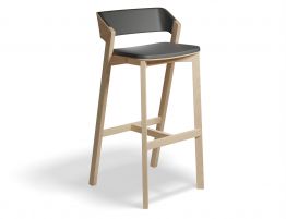 Merano Stool - Natural Oak - Black Pad - by TON