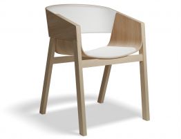 Merano Armchair - Natural Oak - Upholstered Seat and Back - White - by TON