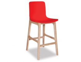 Bar Bench Seat Height 74cm  - Red Seat - Natural Ash legs image