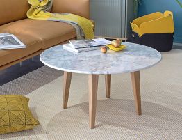 Copenhagen 80cm Coffee Table - Round Marble Top/Solid Oak Legs ***Clearance*** 	