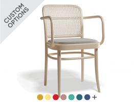 811 Hoffmann Armchair - Upholstered Seat - Cane Backrest - by TON