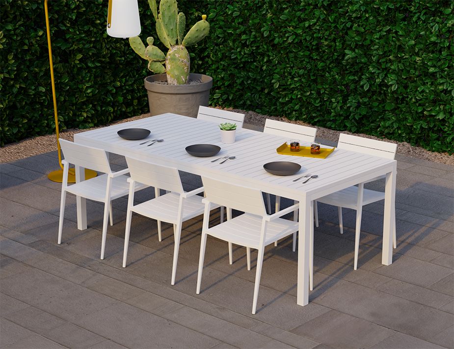 Halki White 220 Outdoor Tucked 6 Chairs