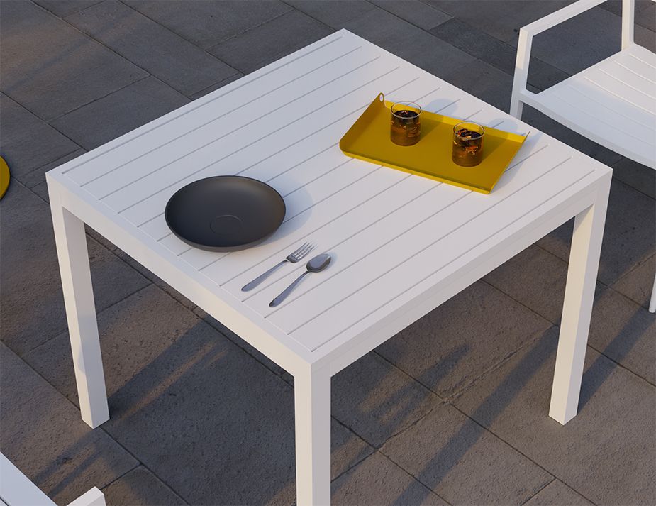 Compact Square 2 Seater Outdoor Halki Table in Matt White