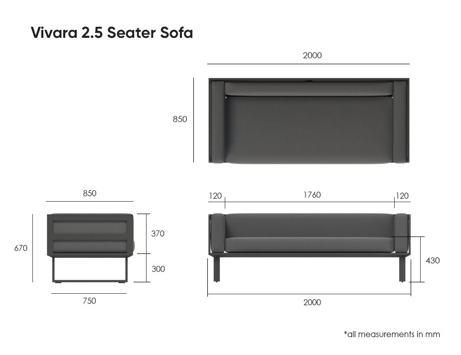 Vivara 2 5 Seater Sofa Measurements