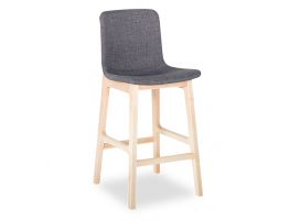 Ara Bar Stool Natural Frame Grey Upholstered Seat 