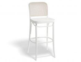 811 Hoffmann Stool - White Painted Wood Seat - Cane Backrest - by TON