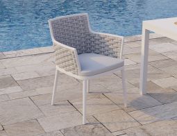 White Siano Dining Chair Weave Aluminium Poolside