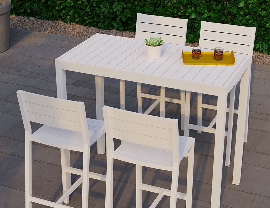 Halki Table Outdoor High Bar, Outdoor White Bar Table Set