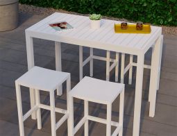 Halki White Bar Table Outdoor Set Backless Stools