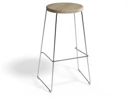 HUGO Barstool 75cm Chromeframe Naturalwood Roundseat