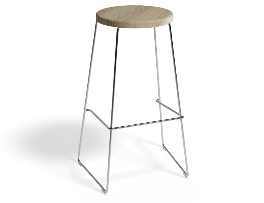 HUGO Barstool 75cm Chromeframe Naturalwood Roundseat