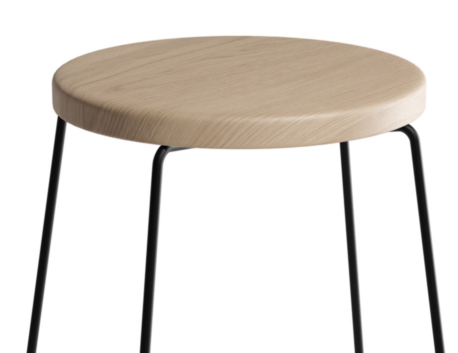 Seats 0001 HUGO Barstool 66cm Blackframe Naturalwood Roundseat