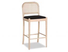 Vika Stool - Natural - Black Pad - Cane Back