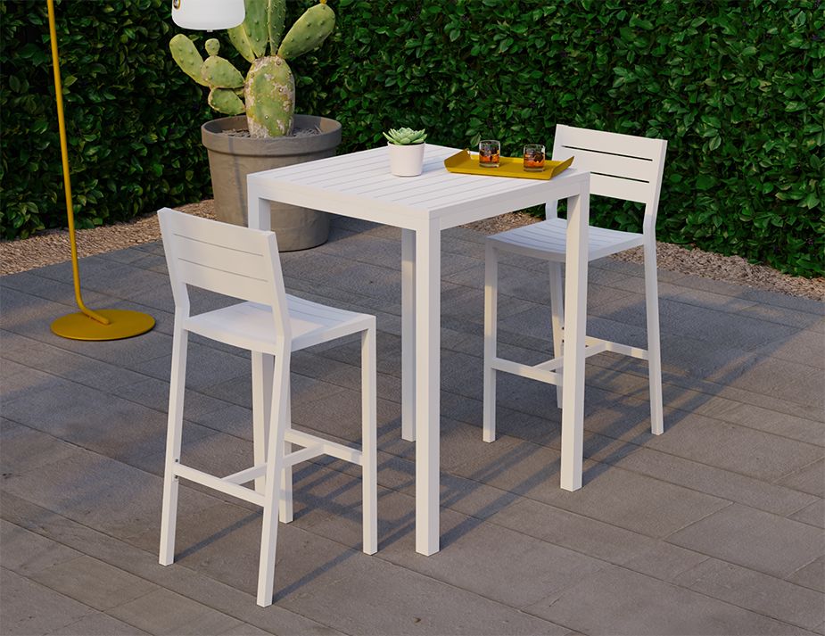 White pub shop table with stools