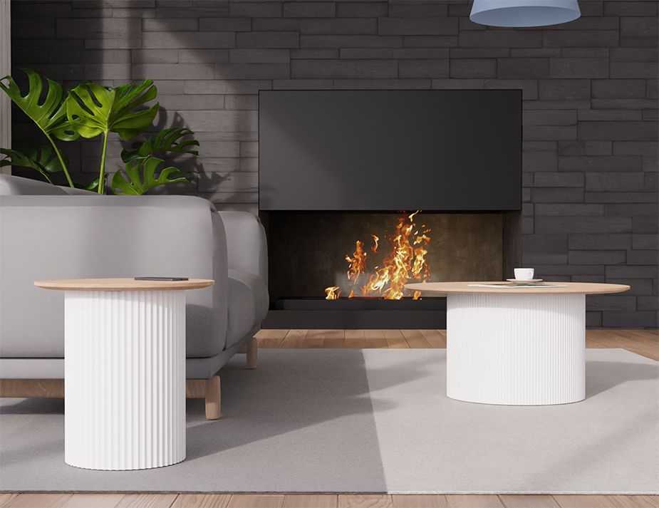 Side Shot White Base Fireplace