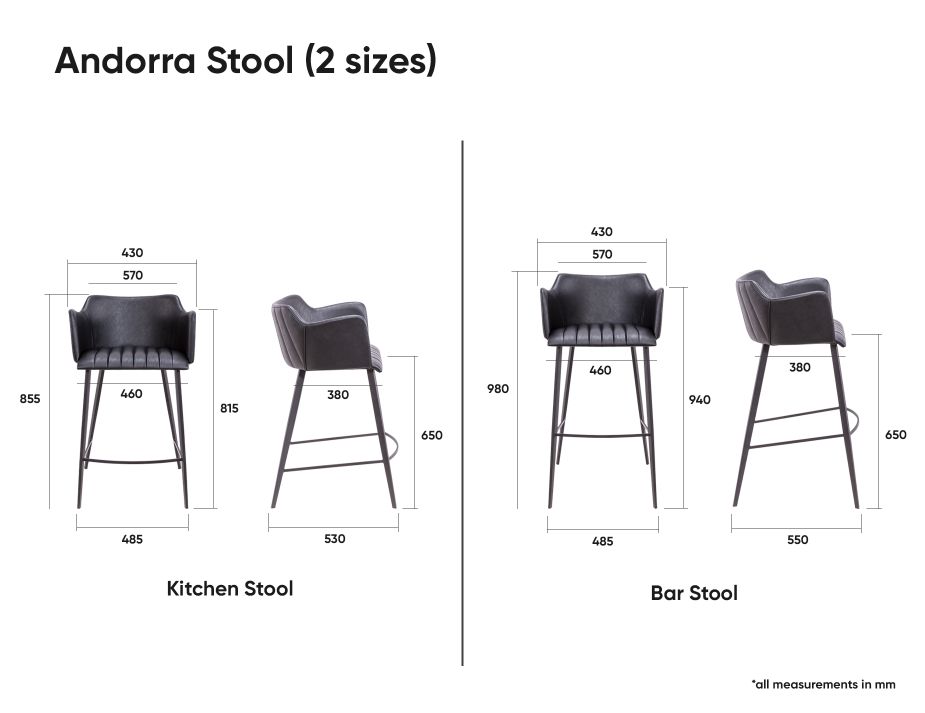 Andorra Bar Stools Dimensions