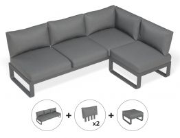 Fino Config C - Outdoor Modular Sofa in Matt Charcoal aluminium with Dark Grey Cushions