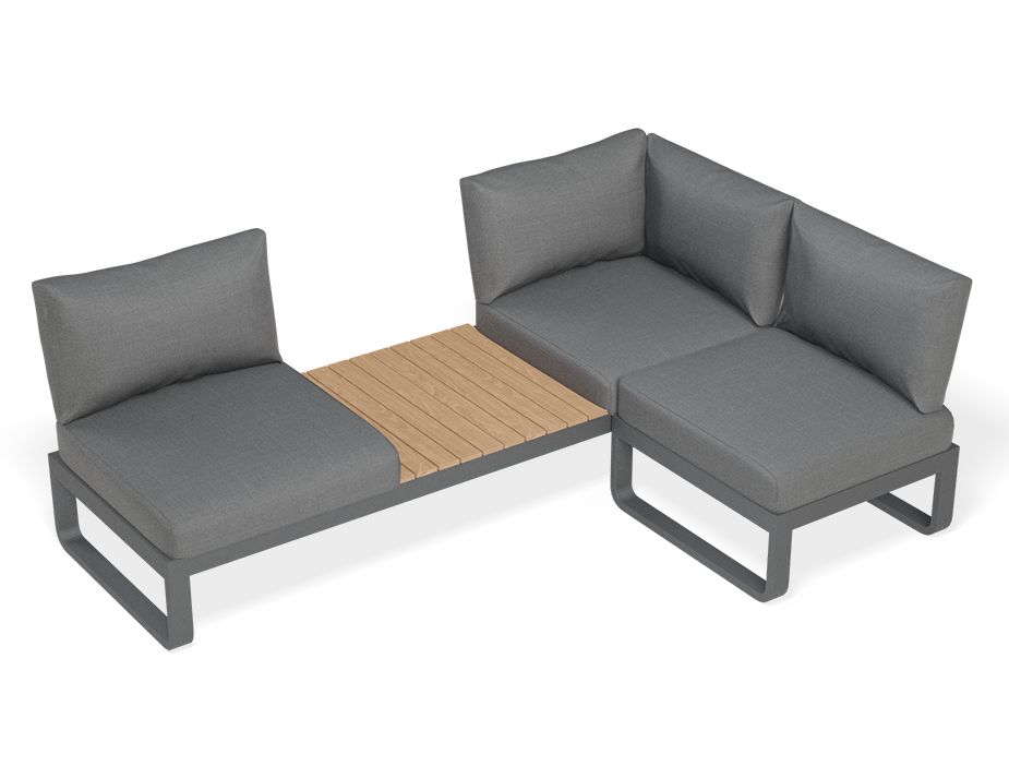 3 Seater L=config Teaktrays Middle