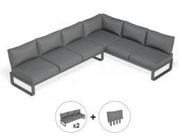 Fino Config E - Outdoor Modular Sofa in Matt Charcoal aluminium with Dark Grey Cushions