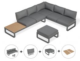 Fino Config F - Outdoor Modular Sofa with Matt Charcoal Aluminum in Dark Grey Cushions
