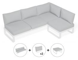 Fino Config C - Outdoor Modular Sofa in Matt White Aluminum with Light Grey Cushions
