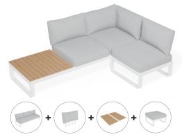 Fino Config D - Outdoor Modular Sofa in Matt White Aluminum with Light Grey Cushions