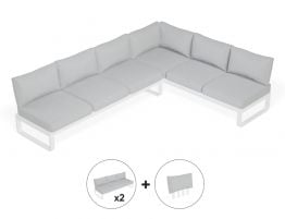 Fino Config E - Outdoor Modular Sofa in Matt White Aluminum with Light Grey Cushions