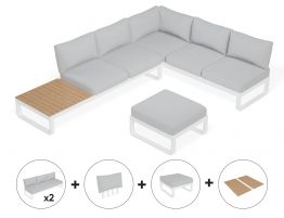 Fino Config F - Outdoor Modular Sofa in Matt White Aluminum with Light Grey Cushions