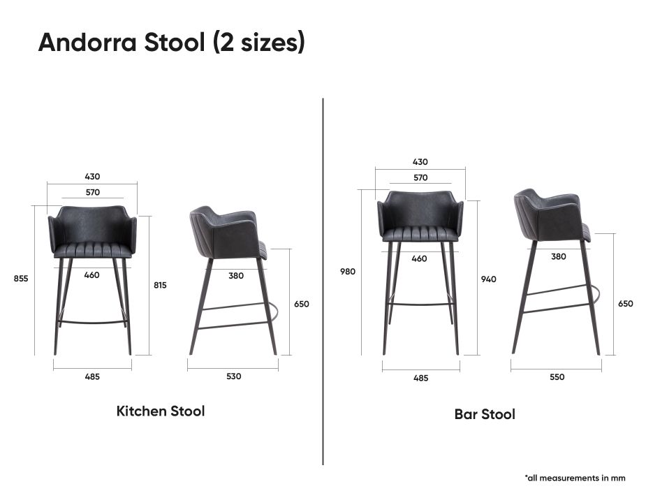 Andorra Bar Stools Dimensions2