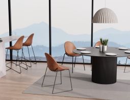 Pebble Rail 4pole Chairs Stools Brown Leather Dining Setting