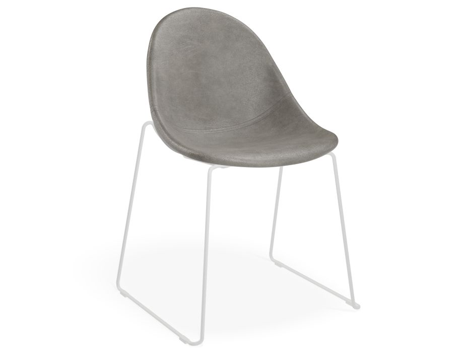 Pebble Rail Chair Grey Leather White Base 1