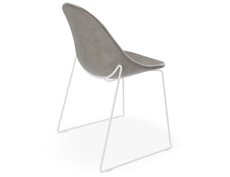 Pebble Rail Chair Grey Leather White Base 2
