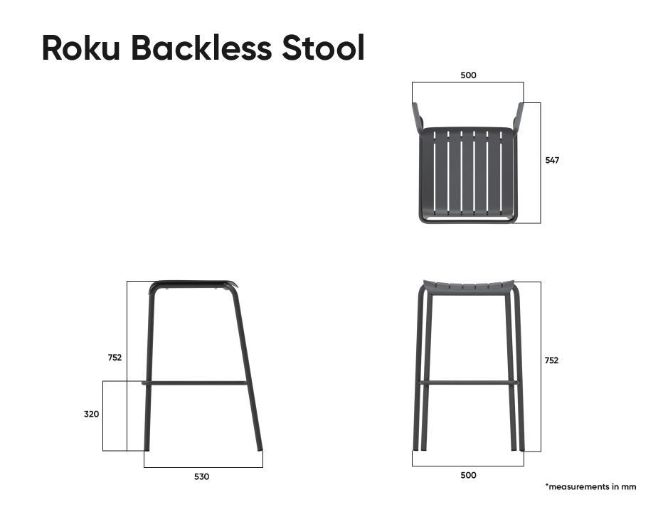 Roku BacklessStool Dimensions