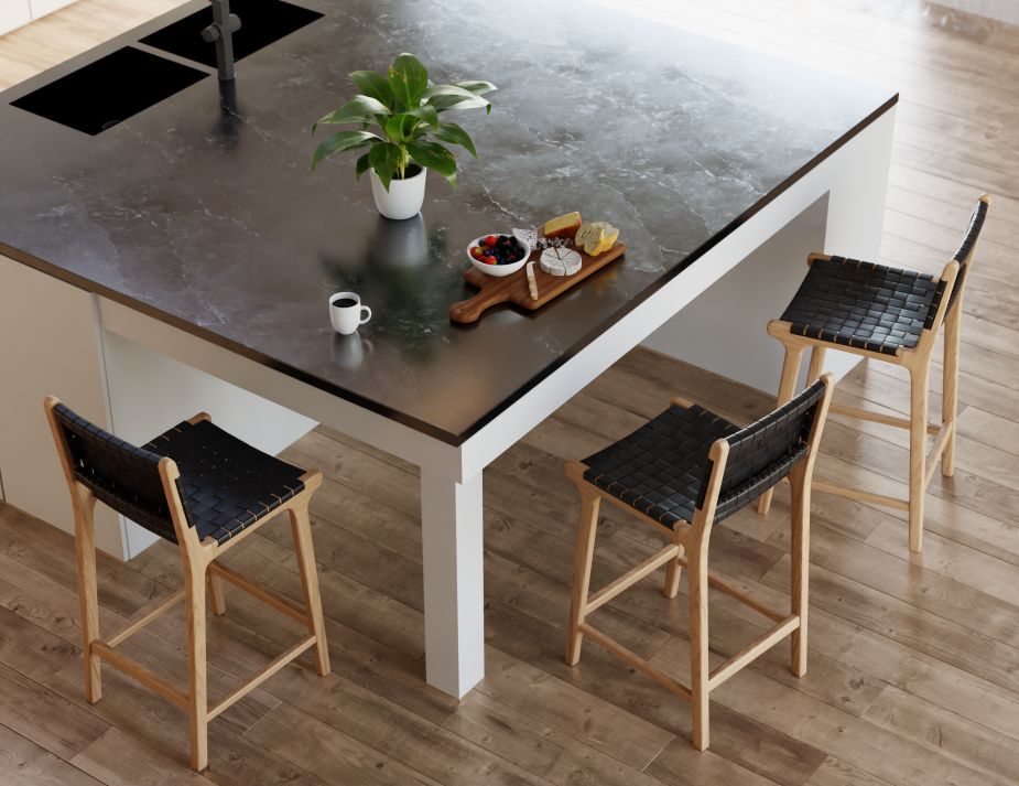 Woven black shop leather counter stool